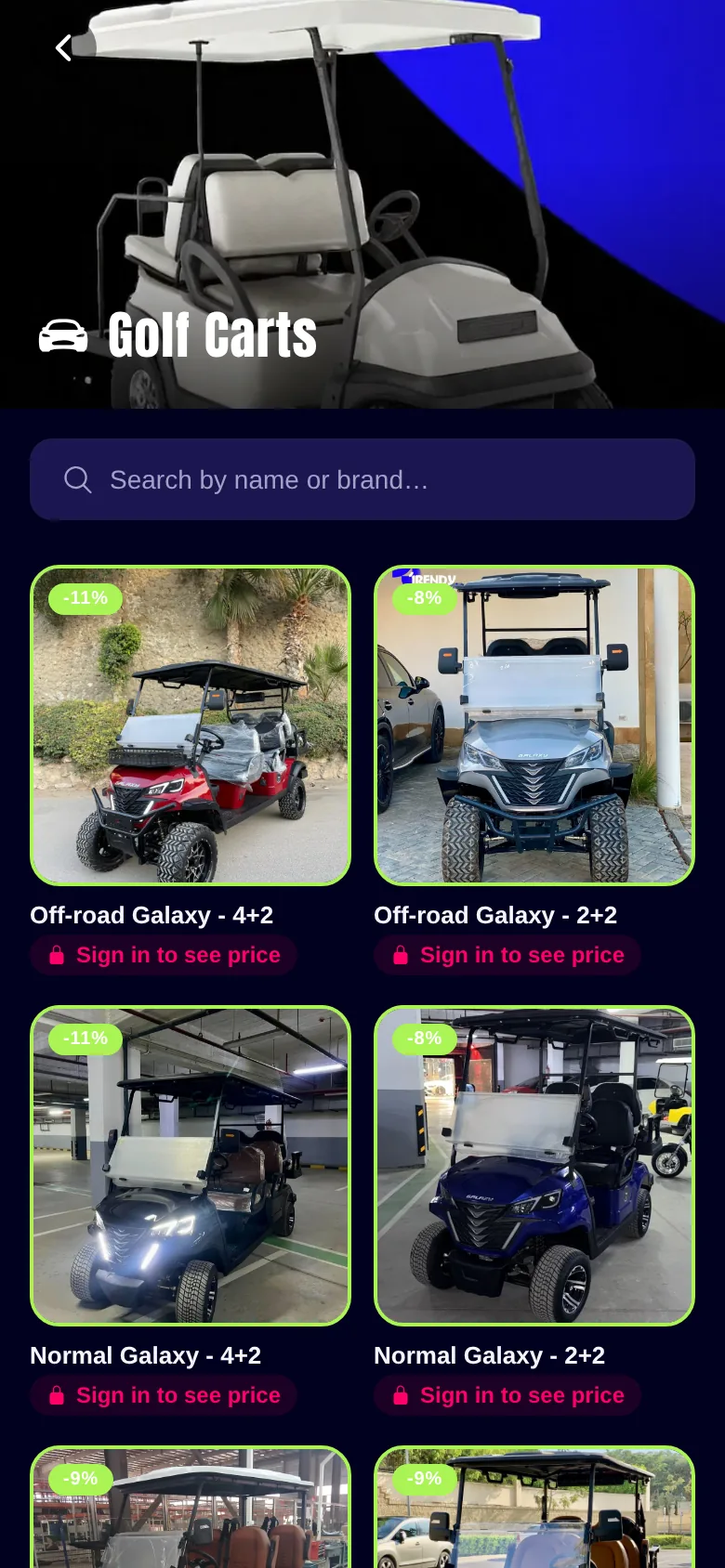 Golf carts for sale in the TrendyWheels app