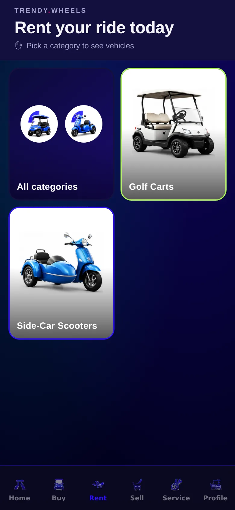 Renting a golf cart in the TrendyWheels app